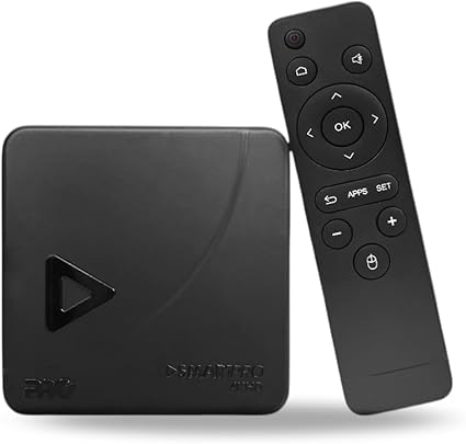 TV Box 4K com sistema Android 10 e 16GB conectada à televisão por cabo HDMI para acesso a aplicativos e streaming.