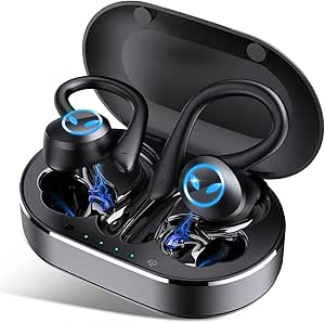 Fones de ouvido sem fio Bluetooth 5.1 intra-auriculares com microfone e controle por toque para uso em música e chamadas.