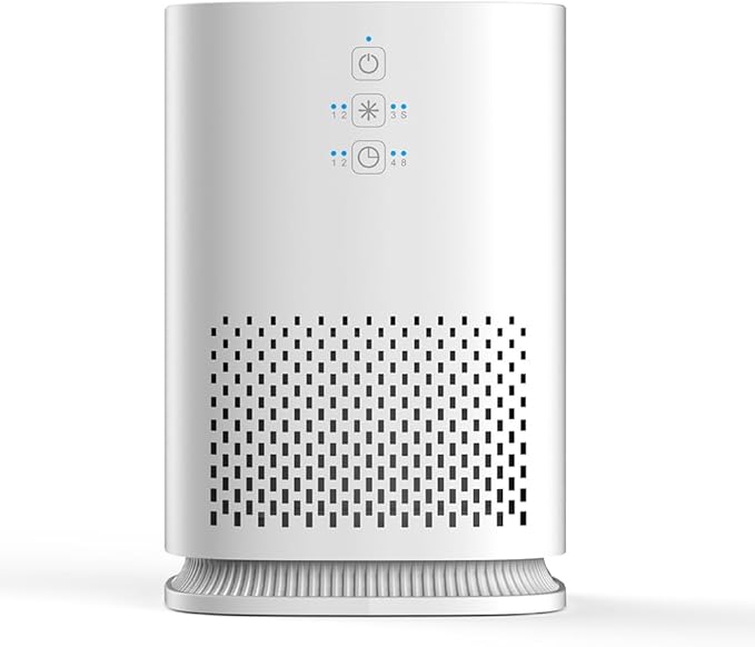 Purificador de ar portátil compacto indicado para ambientes de até 9 metros quadrados com sistema de filtragem em múltiplas camadas.