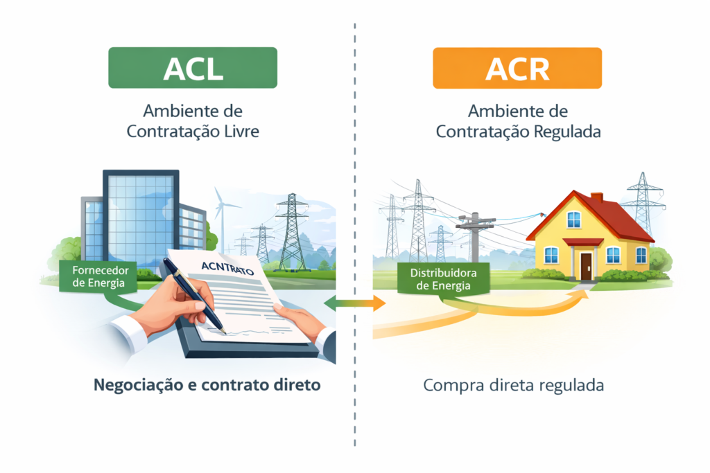 Diferença entre ACL e ACR no Mercado de Energia brasileiro explicada de forma simples
