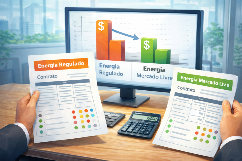 Comparação de custos mostrando se o Mercado Livre de Energia reduz a conta de luz