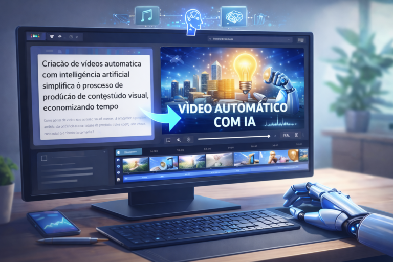 inteligência artificial criando vídeos automaticamente em editor de vídeo online com geração automática de cenas e narração