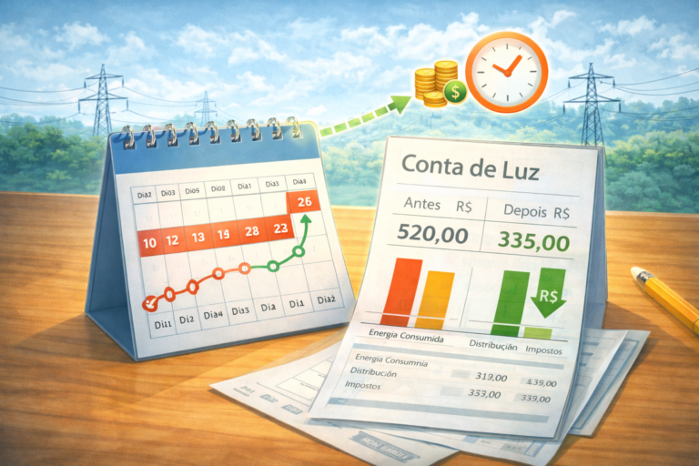 Calendário mostrando prazo para começar a economizar na conta de luz após mudança no fornecimento de energia