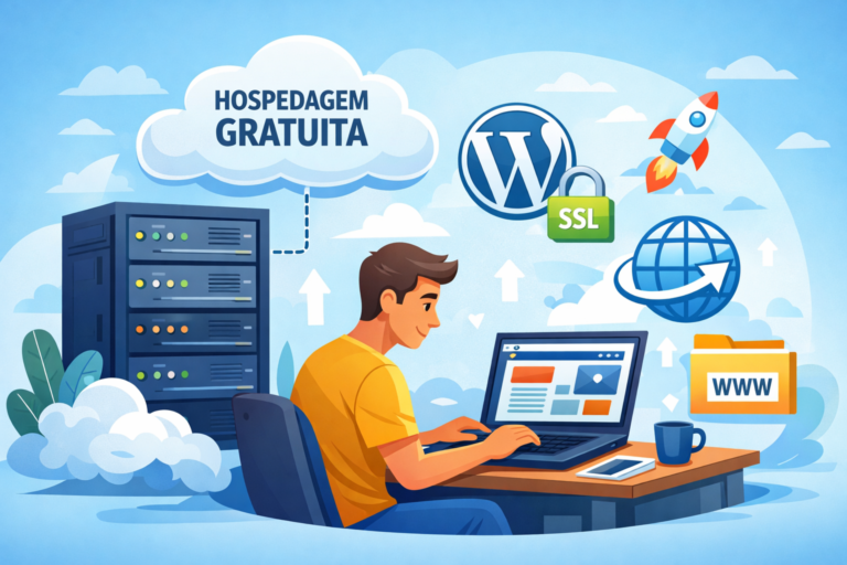 conceito de hospedagem gratuita para criar site com servidor, nuvem e computador