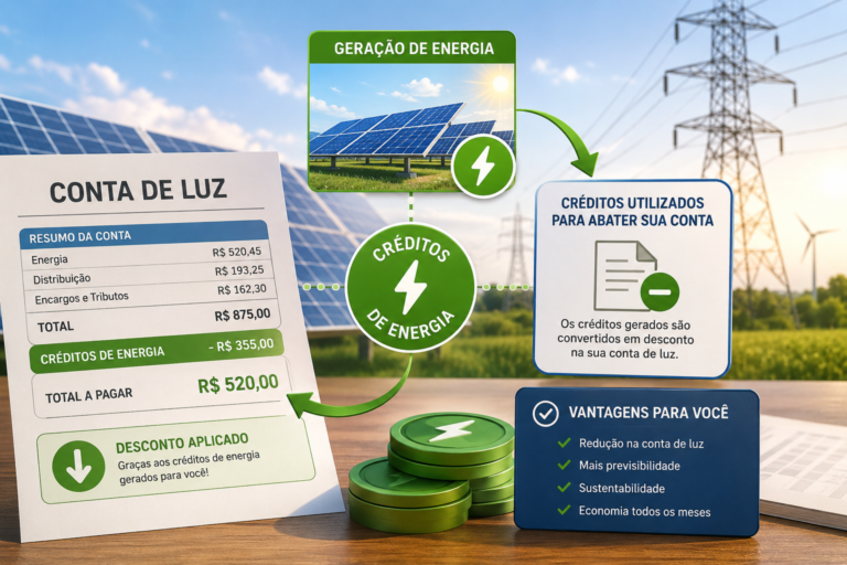 Créditos de energia aplicados como desconto na conta de luz por meio da geração distribuída solar